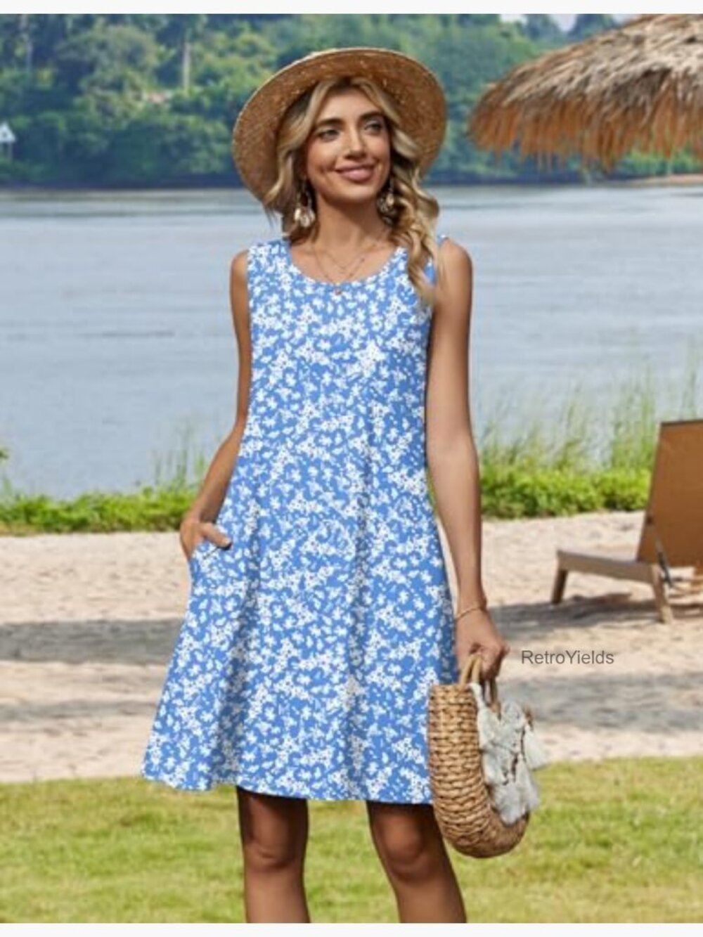 Sleeveless Floral Sundress with Pockets Loose Tank Beach Dress - Picture 3 of 7